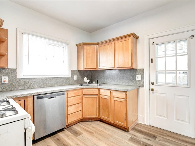 1308 10th St, Port Huron, MI 48060 - kitchen with stainless steel dishwasher, gas range gas stove, a sink, and light wood-type flooring