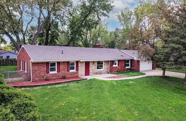2365 Middlebelt Rd, West Bloomfield, MI 48324 - ranch-style house featuring driveway, a chimney, brick siding, a shingled roof, and a garage