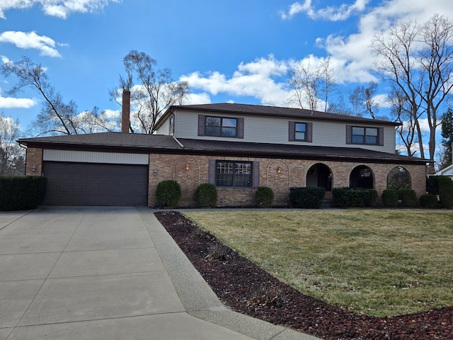 4280 Snoal Ln, Shelby Twp, MI 48316 - traditional-style house featuring driveway, an attached garage, brick siding, a front lawn, and roof with shingles