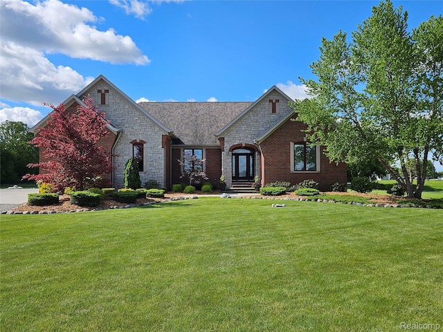 6100 30 Mile Rd, Washington, MI 48095 - view of front facade with stone siding, a front lawn, and brick siding