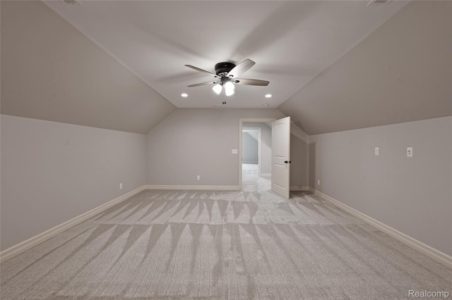 6100 30 Mile Rd, Washington, MI 48095 - additional living space with light colored carpet, a ceiling fan, lofted ceiling, baseboards, and recessed lighting