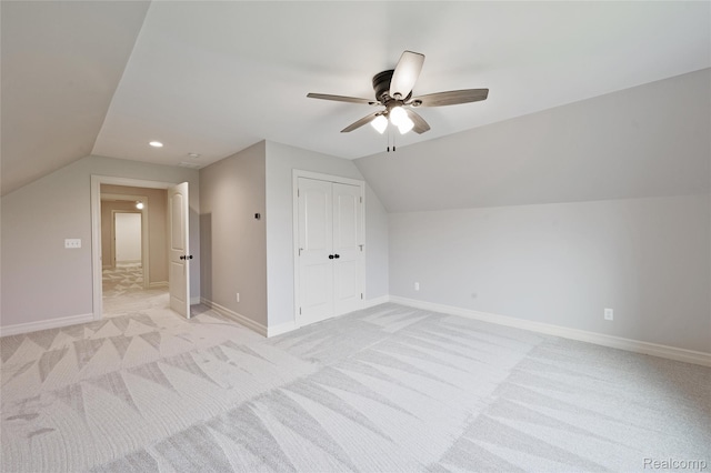 6100 30 Mile Rd, Washington, MI 48095 - bonus room with lofted ceiling, light carpet, ceiling fan, baseboards, and recessed lighting