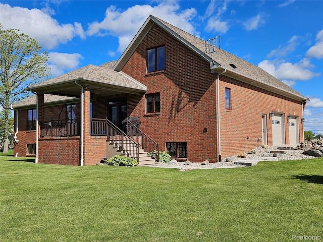6100 30 Mile Rd, Washington, MI 48095 - rear view of house with a lawn, brick siding, roof with shingles, and a garage