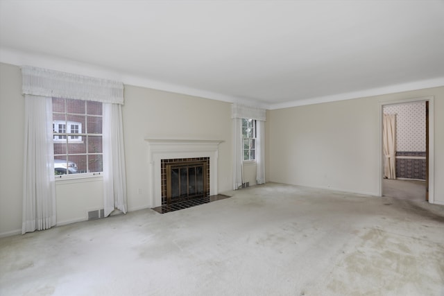 1133 Balfour St, Grosse Pointe Park, MI 48230 - unfurnished living room featuring a fireplace and carpet flooring