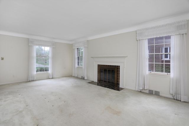 1133 Balfour St, Grosse Pointe Park, MI 48230 - unfurnished living room with a fireplace with flush hearth, carpet, and baseboards