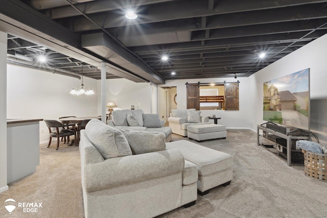 4433 Sunset Blvd, Grand Blanc, MI 48439 - living room with carpet floors, a chandelier, and baseboards