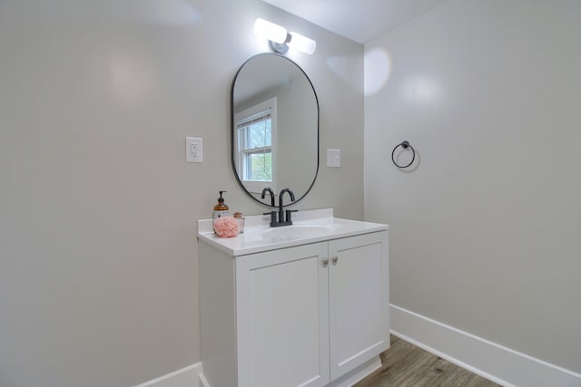 127 Bates St, Jackson, MI 49202 - bathroom with baseboards, wood finished floors, and vanity