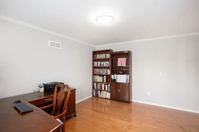1204 Bradbury Dr, Troy, MI 48098 - office area with light wood-style floors, ornamental molding, and baseboards