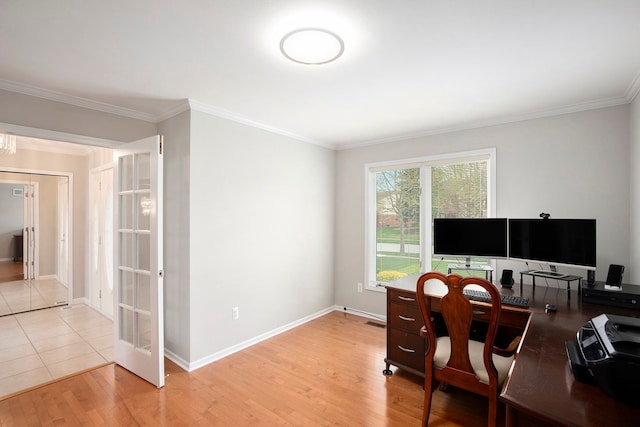 1204 Bradbury Dr, Troy, MI 48098 - office area with ornamental molding, light wood-style floors, and baseboards