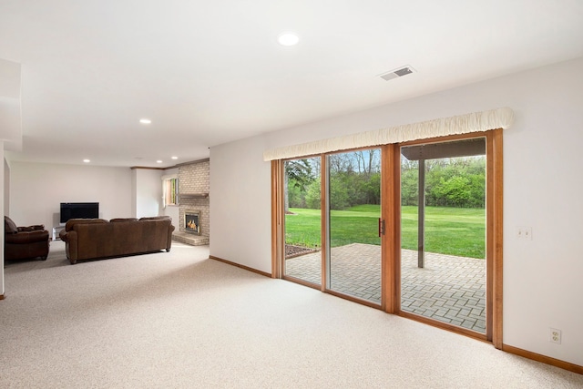 1204 Bradbury Dr, Troy, MI 48098 - unfurnished living room featuring a fireplace, carpet floors, baseboards, and recessed lighting