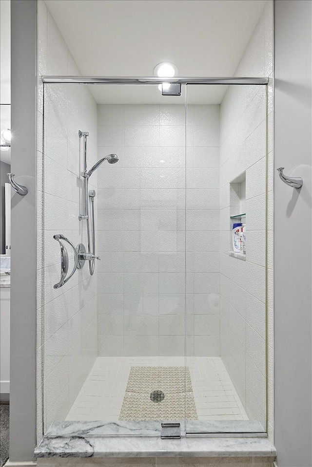 bathroom with a shower stall