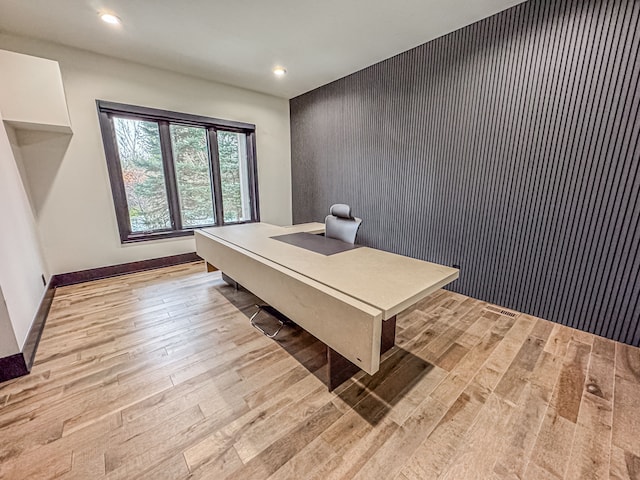 47490 Bellagio Dr, Northville, MI 48167 - office area with wood finished floors, recessed lighting, baseboards, and an accent wall