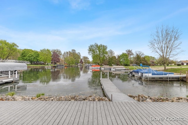 dock area with a water view