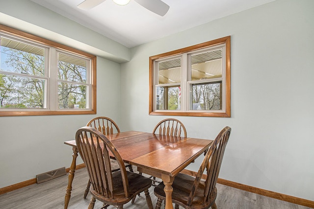 2228 Washington Ave, Saint Joseph, MI 49085 - dining area featuring baseboards, light wood-type flooring, and a ceiling fan