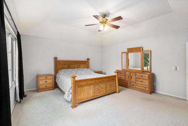1079 Trailside Blvd, Wixom, MI 48393 - bedroom with light colored carpet, baseboards, a ceiling fan, and lofted ceiling