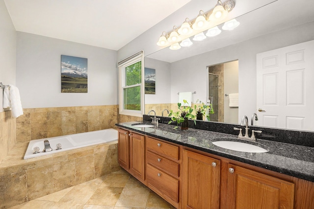 1079 Trailside Blvd, Wixom, MI 48393 - bathroom featuring a stall shower, a bath, and double vanity