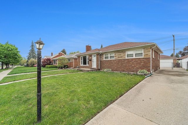 8373 Mckinley, Center Line, MI 48015 - ranch-style house with a front yard, a chimney, brick siding, and an outdoor structure