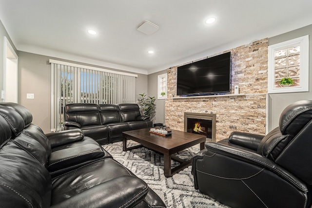 8373 Mckinley, Center Line, MI 48015 - living area with recessed lighting and a stone fireplace