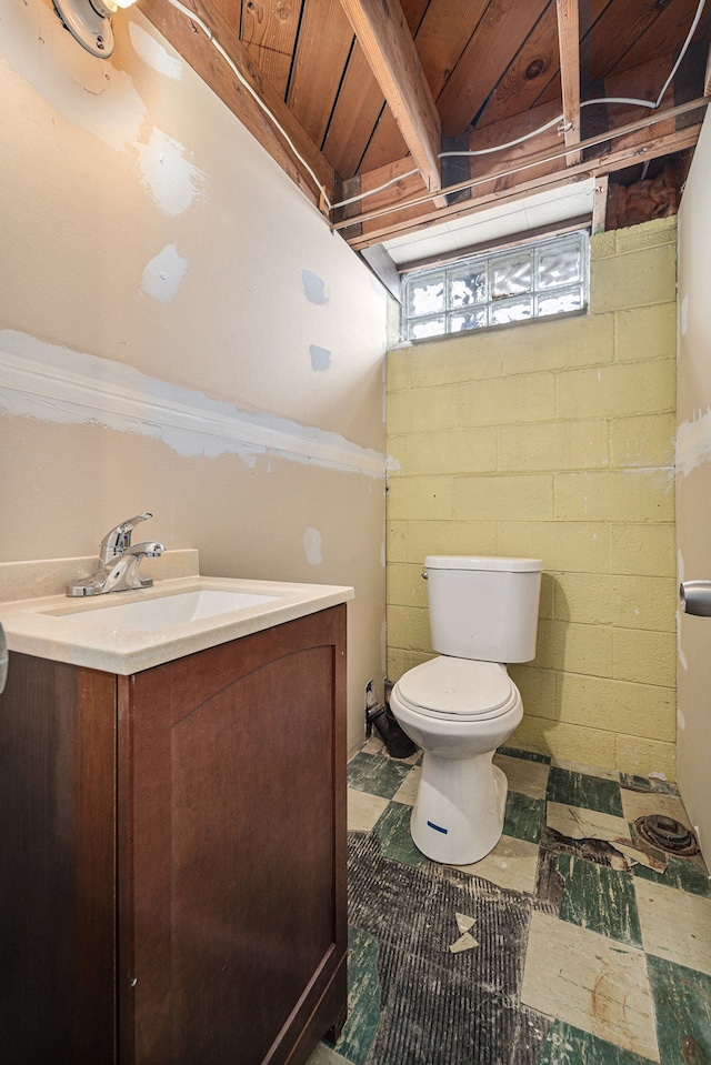 8373 Mckinley, Center Line, MI 48015 - bathroom featuring vanity, toilet, and concrete block wall