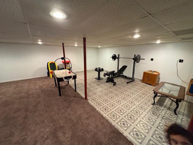 205 Wren Rd, Sturgis, MI 49091 - workout area with light carpet, a drop ceiling, and recessed lighting