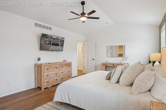 9405 Northern Ave, Plymouth, MI 48170 - bedroom with wood finished floors, vaulted ceiling, baseboards, and ceiling fan