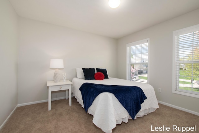 bedroom with multiple windows, baseboards, and carpet floors