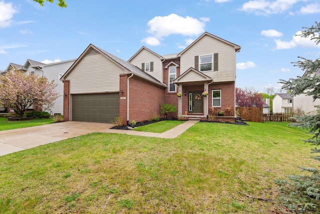 traditional-style house with brick siding, driveway, and a garage