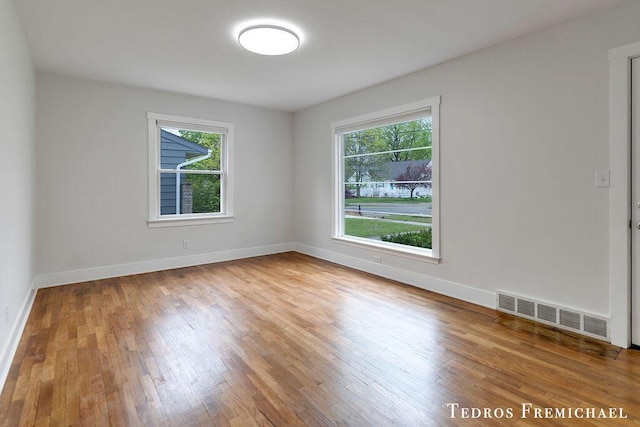 spare room with healthy amount of natural light, wood finished floors, and baseboards
