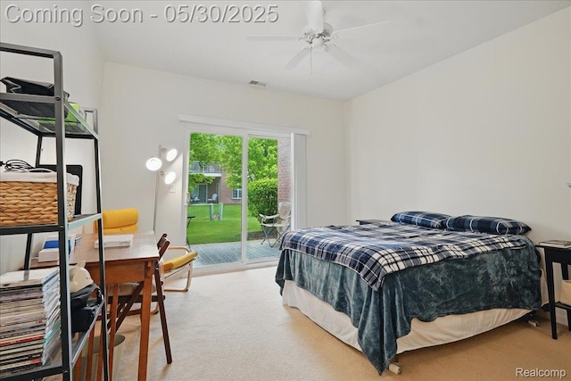 16490 Norfolk Dr, Macomb, MI 48044 - bedroom with access to exterior, carpet flooring, ceiling fan, and an office area