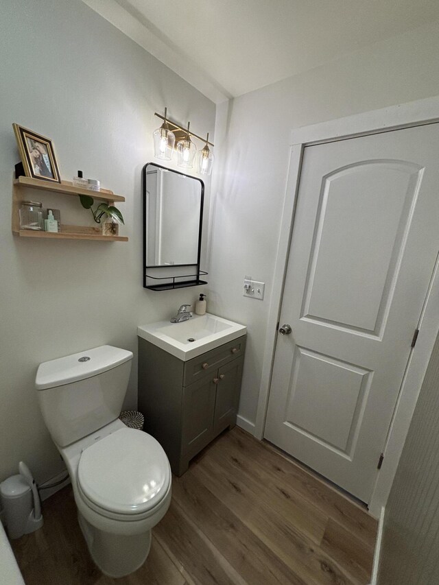 1335 N Sherman Rd, Ludington, MI 49431 - bathroom with wood finished floors, vanity, and toilet