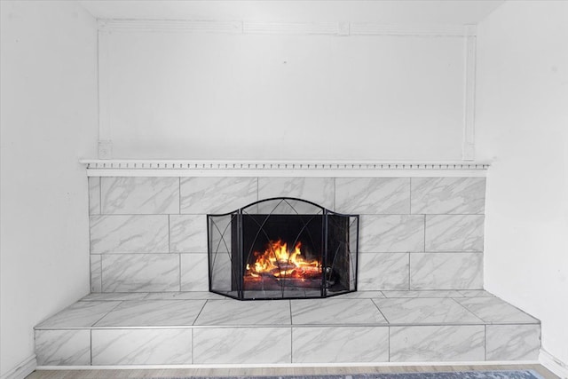 detailed view of a tile fireplace