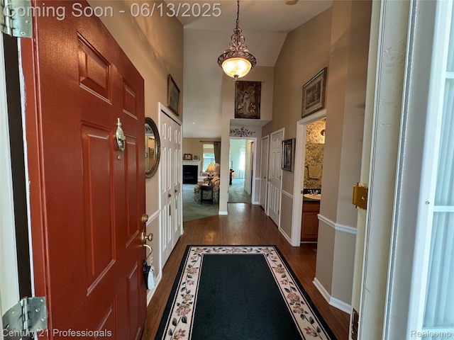 4522 Willow View Ct, Howell, MI 48843 - foyer entrance featuring dark wood-type flooring, a high ceiling, and baseboards