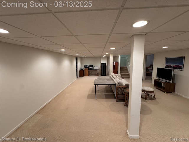 4522 Willow View Ct, Howell, MI 48843 - finished basement with carpet, recessed lighting, baseboards, a drop ceiling, and stairs