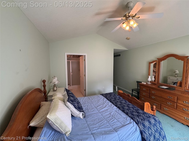 4522 Willow View Ct, Howell, MI 48843 - bedroom with carpet, vaulted ceiling, and ceiling fan