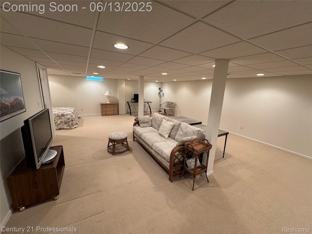 4522 Willow View Ct, Howell, MI 48843 - living area featuring carpet flooring, recessed lighting, a drop ceiling, and baseboards