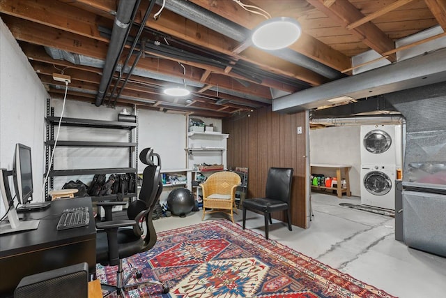 8080 Farnum Ct, Warren, MI 48093 - unfinished below grade area with stacked washer / drying machine