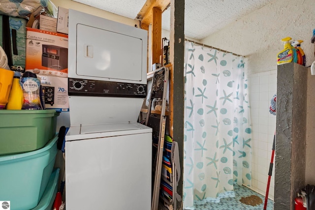 110 W 4th St, Kalkaska, MI 49646 - washroom featuring stacked washer / dryer