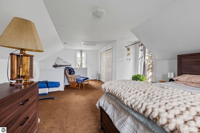 110 W 4th St, Kalkaska, MI 49646 - carpeted bedroom featuring lofted ceiling, attic access, and a closet