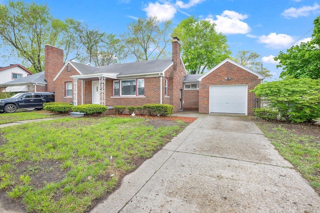 839 E Hayes Ave, Hazel Park, MI 48030 - view of front facade featuring brick siding, an attached garage, concrete driveway, and a chimney
