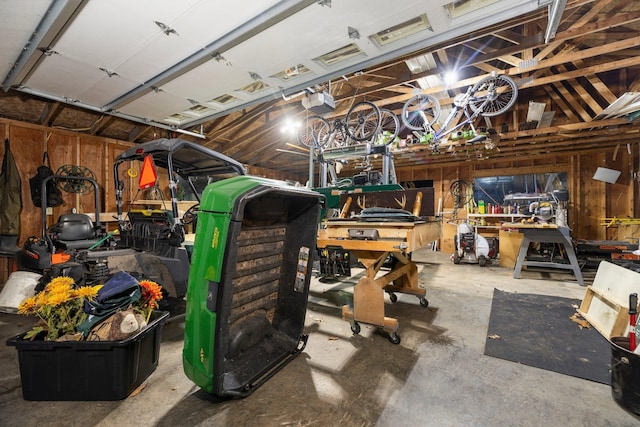 garage featuring a workshop area