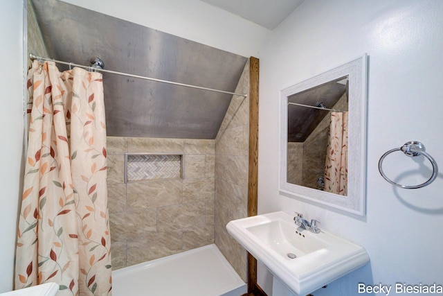 823 Warner St, Whitehall, MI 49461 - bathroom with tiled shower and a sink