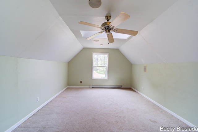 823 Warner St, Whitehall, MI 49461 - additional living space featuring baseboard heating, carpet floors, baseboards, vaulted ceiling, and ceiling fan