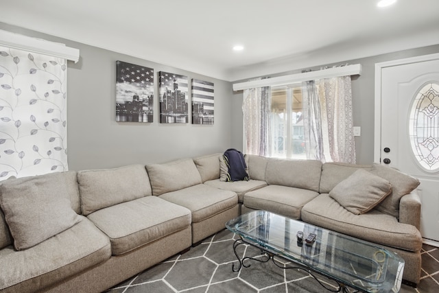 living room featuring healthy amount of natural light and recessed lighting