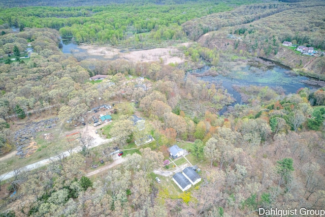 view of property location featuring a forest and a large body of water