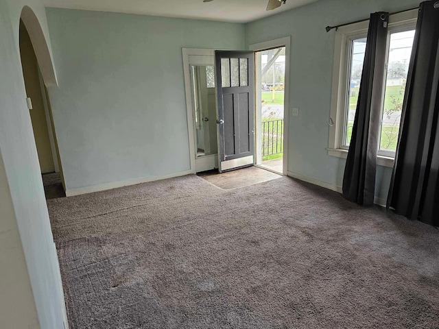 335 Emory St, Howard City, MI 49329 - spare room with arched walkways, carpet flooring, and baseboards