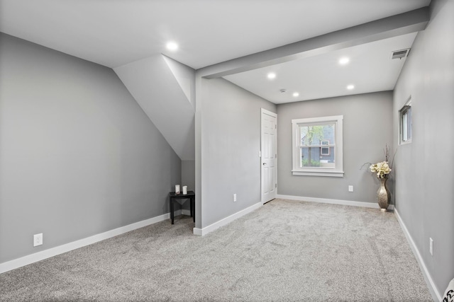 additional living space with carpet, recessed lighting, and baseboards