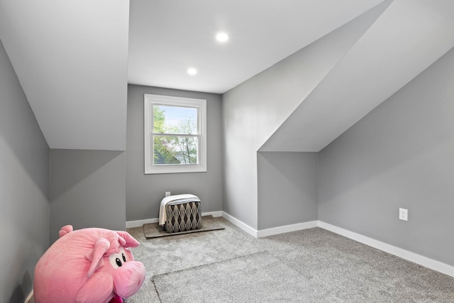 bonus room featuring carpet flooring, baseboards, and recessed lighting