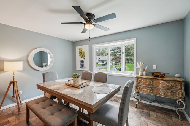 4630 Pasture Ln, White Lake, MI 48383 - dining room with stone tile flooring, baseboards, and ceiling fan