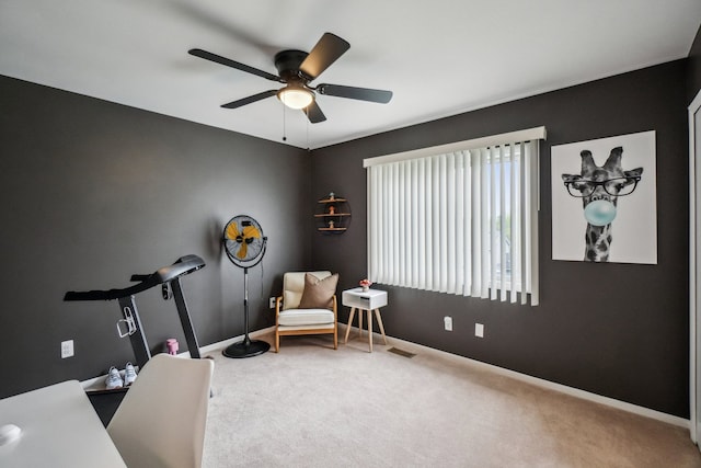 4630 Pasture Ln, White Lake, MI 48383 - sitting room with carpet floors, ceiling fan, baseboards, and a desk