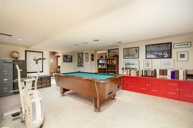 rec room featuring carpet and billiards table